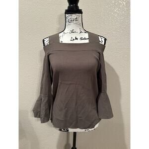 I-N-C Womens Cold Shoulder Bell 3/4 Sleeves Knit Olive Green Top Sz L